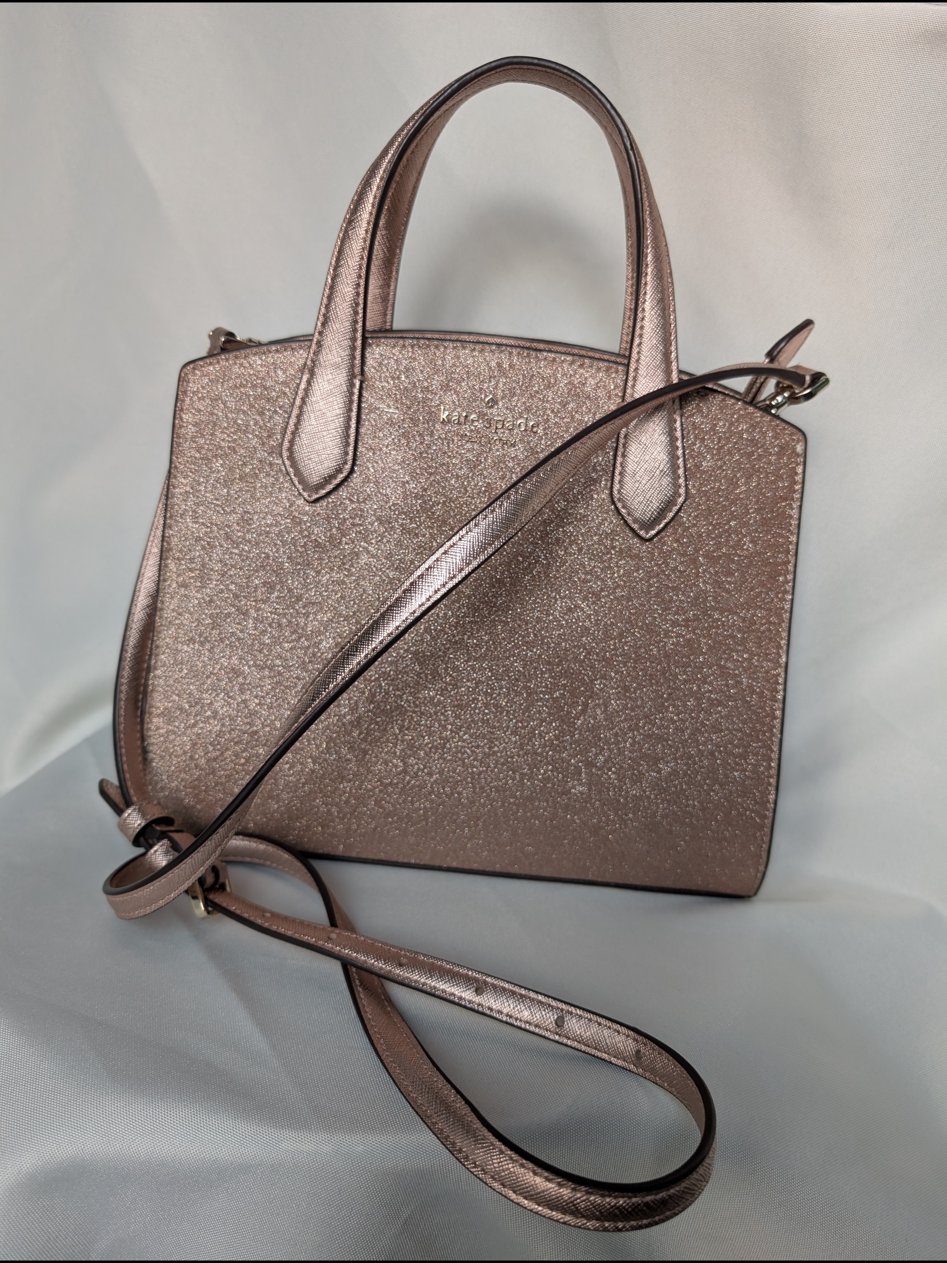Kate Spade New York Tinsel Glitter Fabric Satchel (Style K9337) Rose Gold